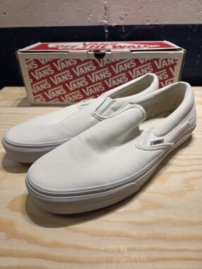Vans Classic White Canvas Slip-Ons (Size 12)
